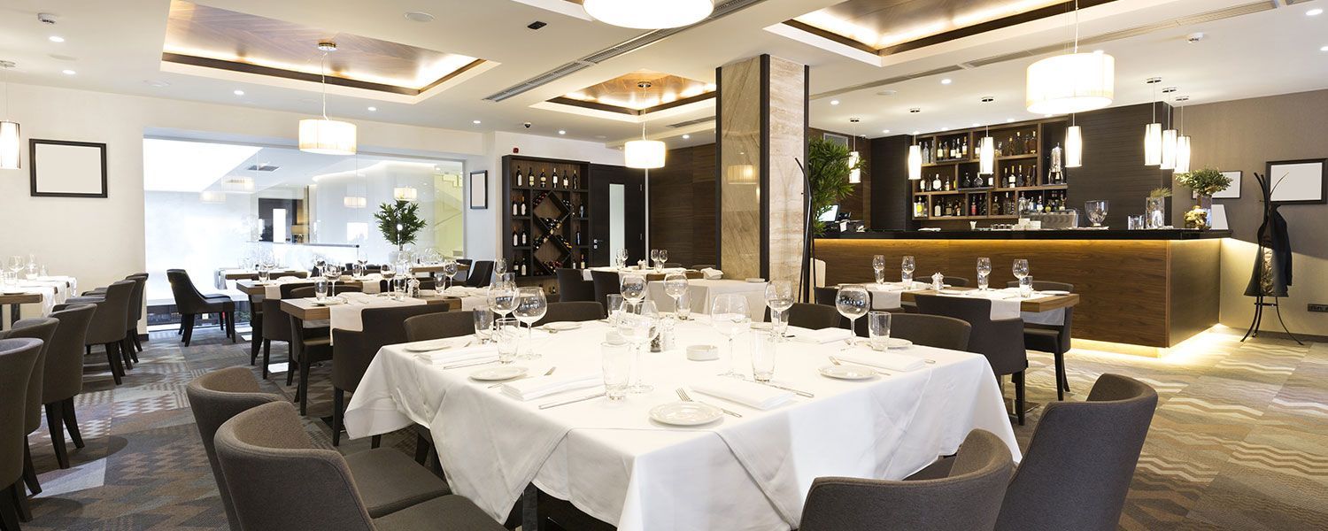 Leisure, hospitality & catering insurance: Inside an empty, high-end restaurant.