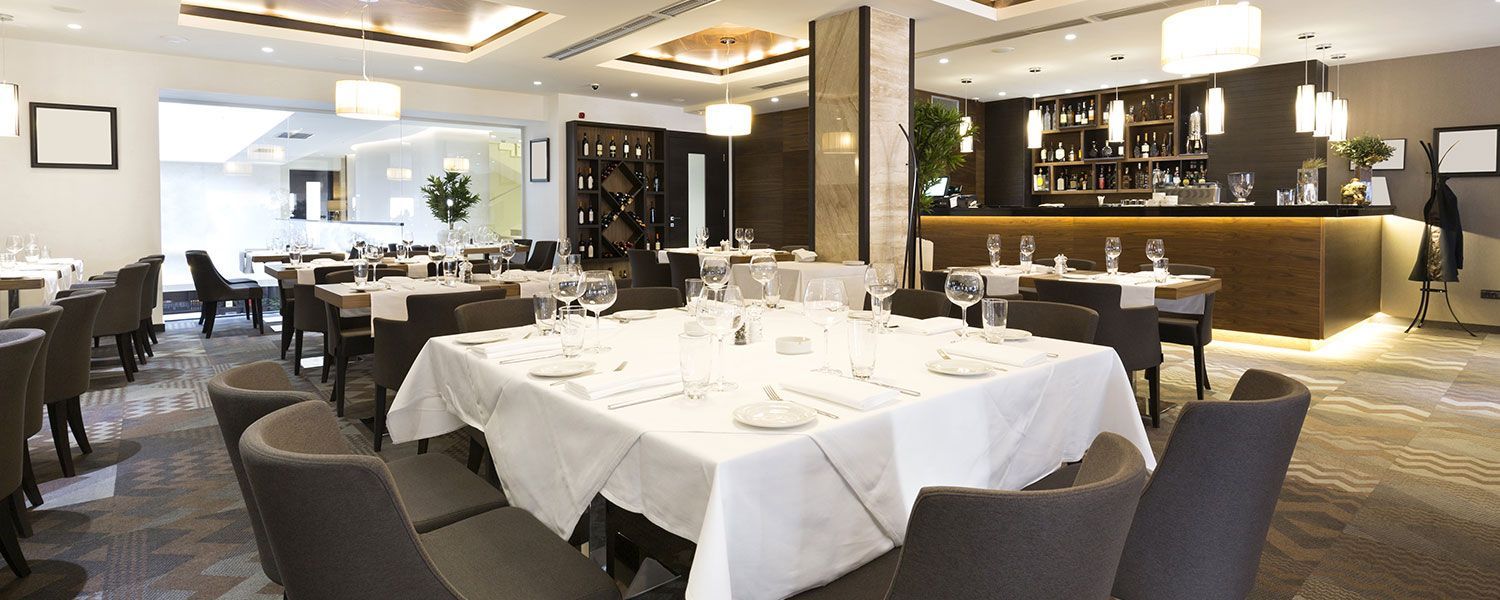 Leisure, hospitality & catering insurance: Inside an empty, high-end restaurant.